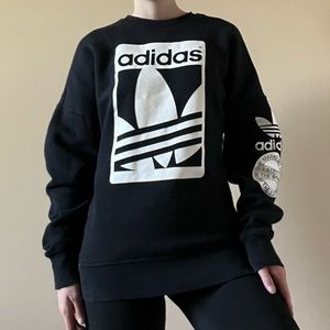 Adidas logo black crewneck sweatshirt with zipper detailing on one side